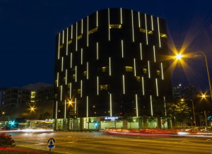 Dorsett Singapore hotel facade illuminated with LED lights